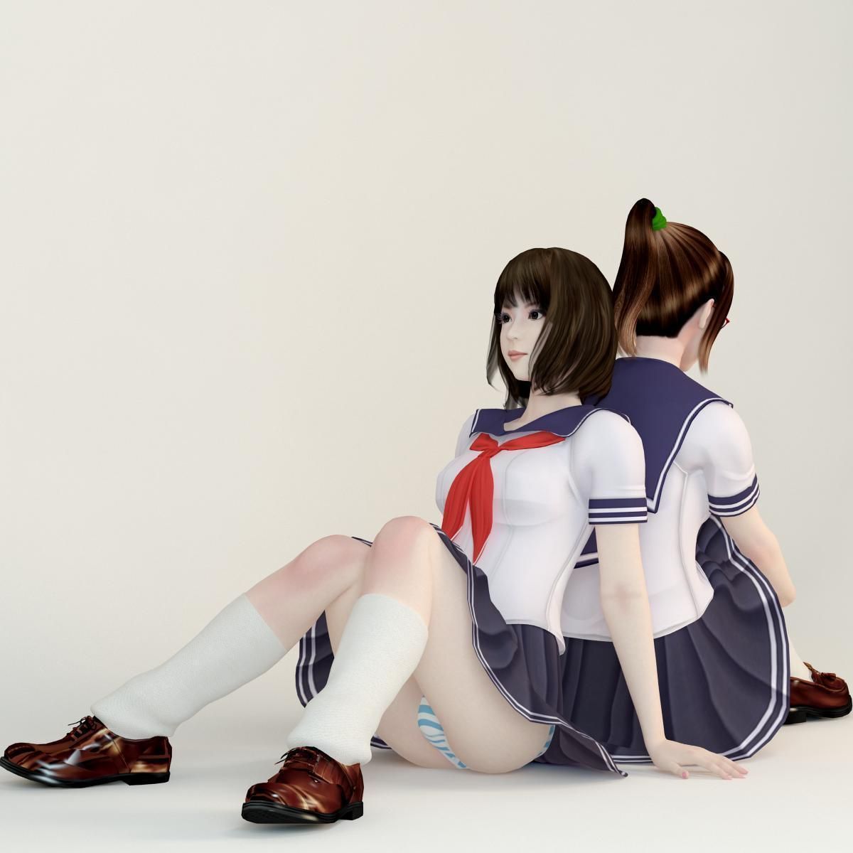 Natsumi and Mariko schoolgirl pose 02 3D model_9