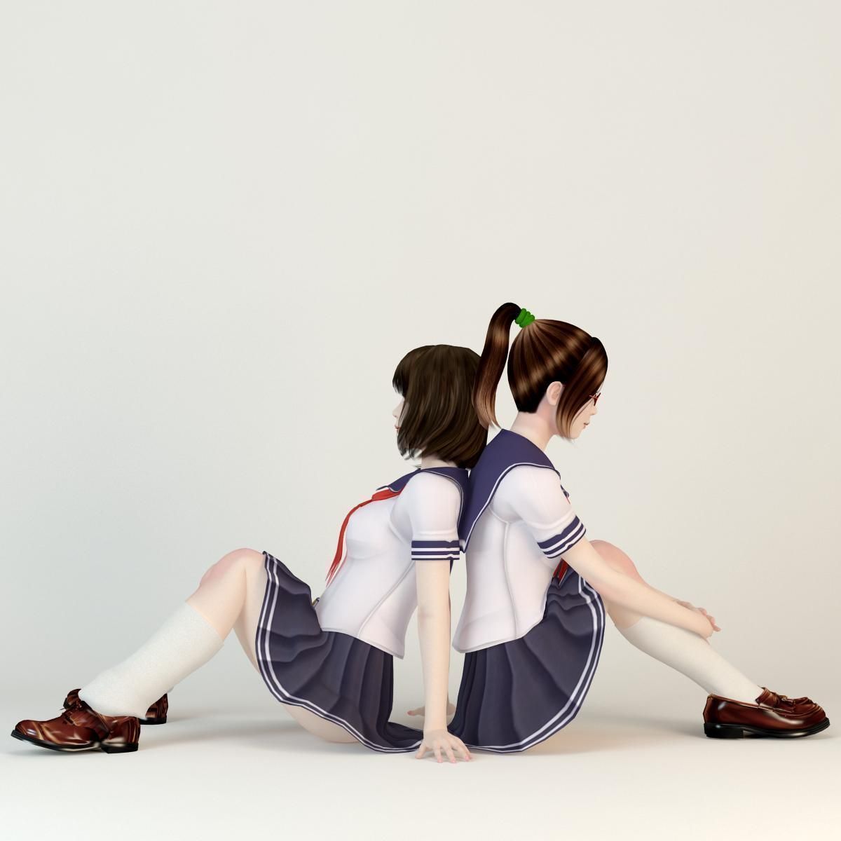 Natsumi and Mariko schoolgirl pose 02 3D model_6