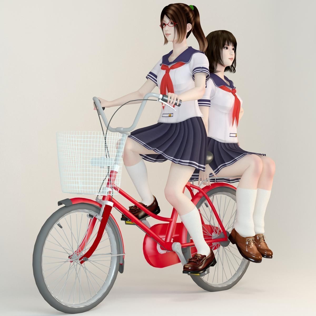 Natsumi and Mariko schoolgirl pose 03 3D model_3