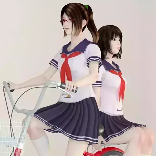 Natsumi and Mariko schoolgirl pose 03 3D model