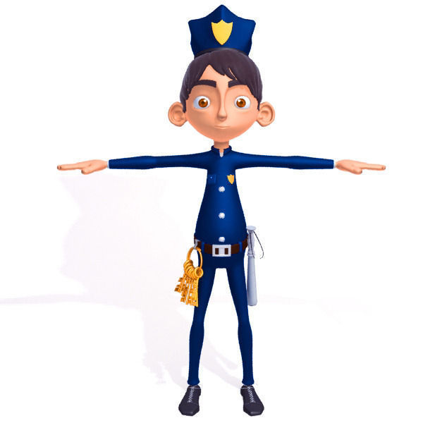 Policeman cartoon rigged 3D model_4