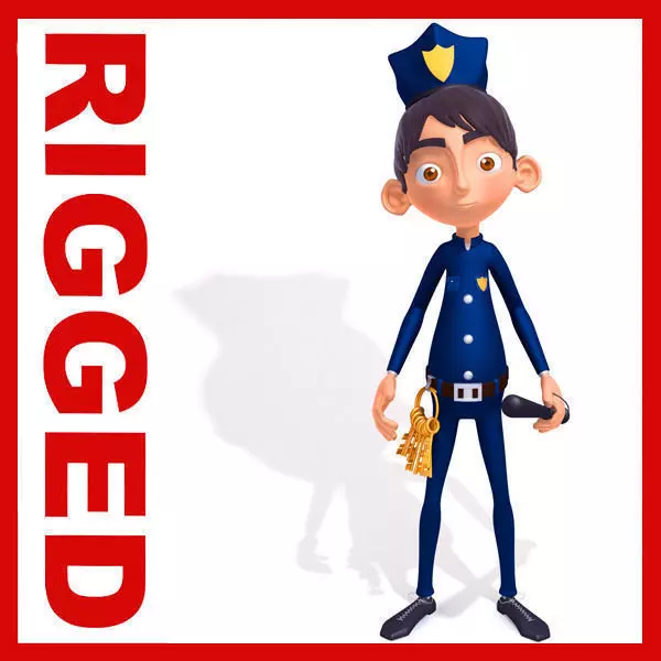 Policeman cartoon rigged 3D model_0