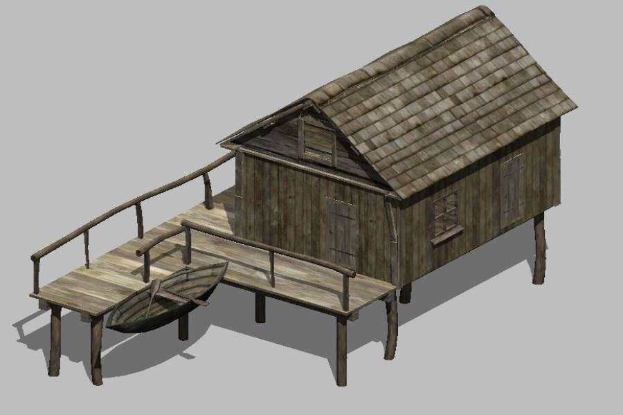 FishermanHouse wooden house 3D model_1