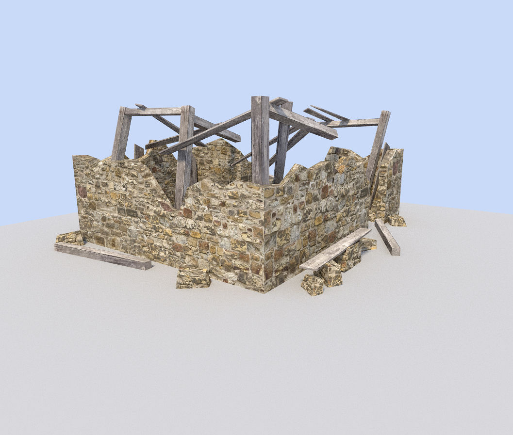 ruined house Free low-poly 3D model_1