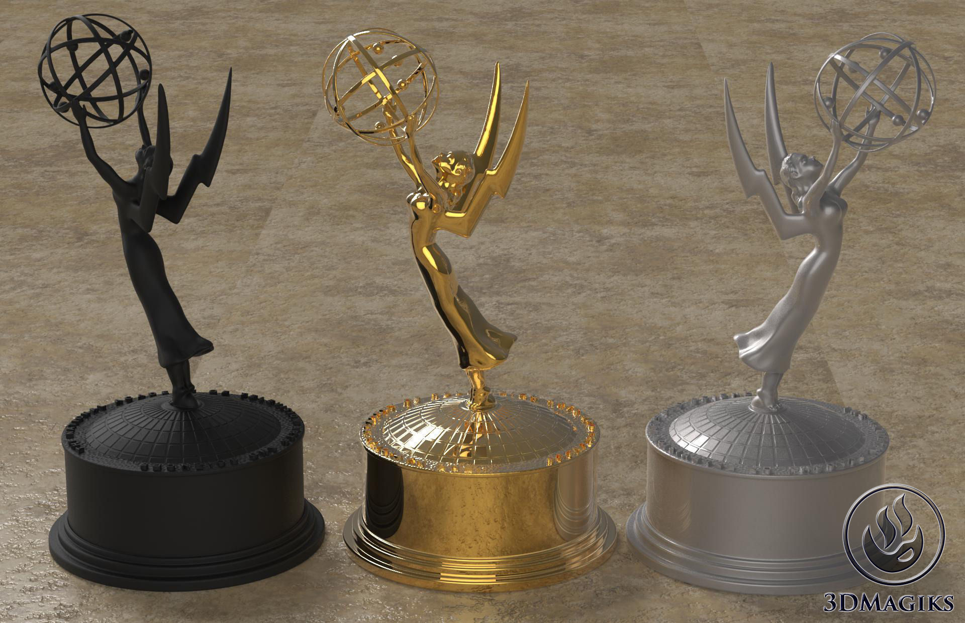 3DMagiks HQ Emmy Award Trophy STL for 3D Model 3D printable .obj .stl