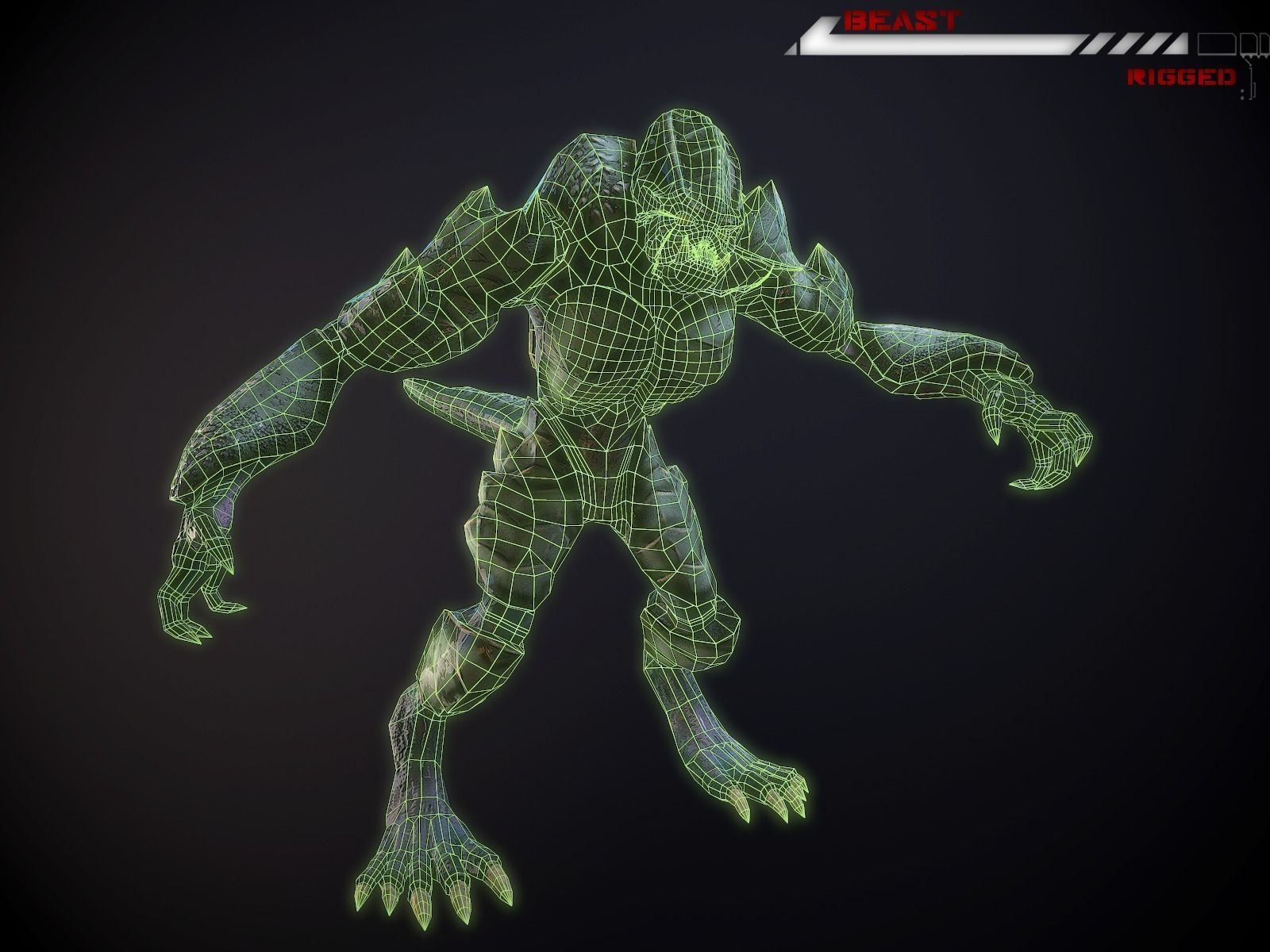 Alien Beast Lowpoly rigged Low-poly 3D model_2