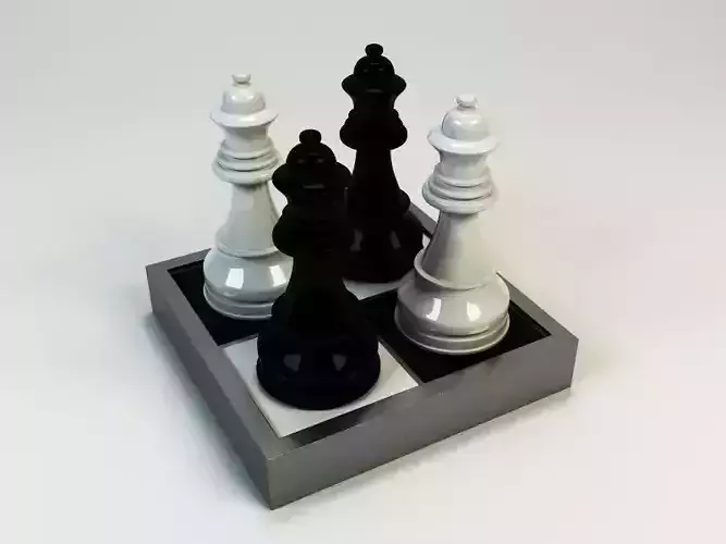 3D Model Queen three chess pieces on square