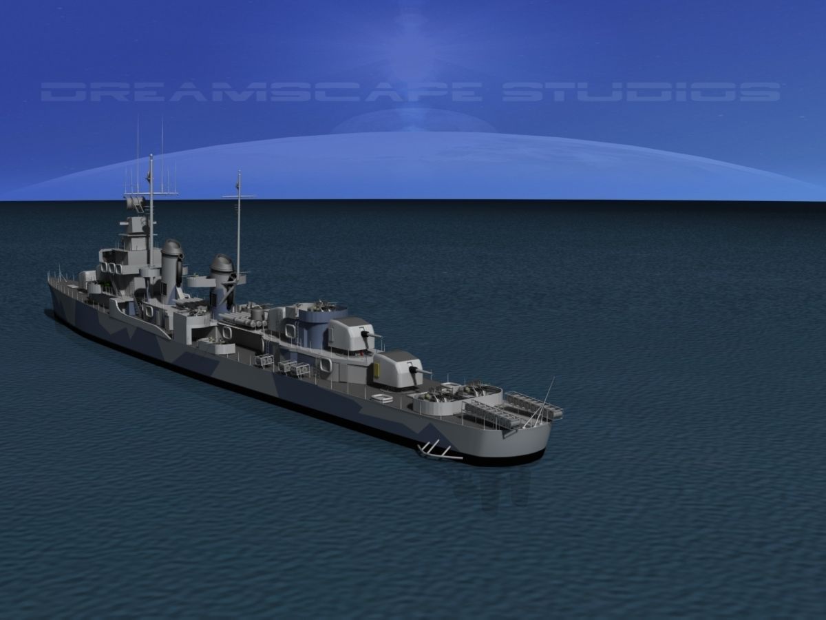 Fletcher Class Destroyer DD-473 USS Bennett 3D model_5