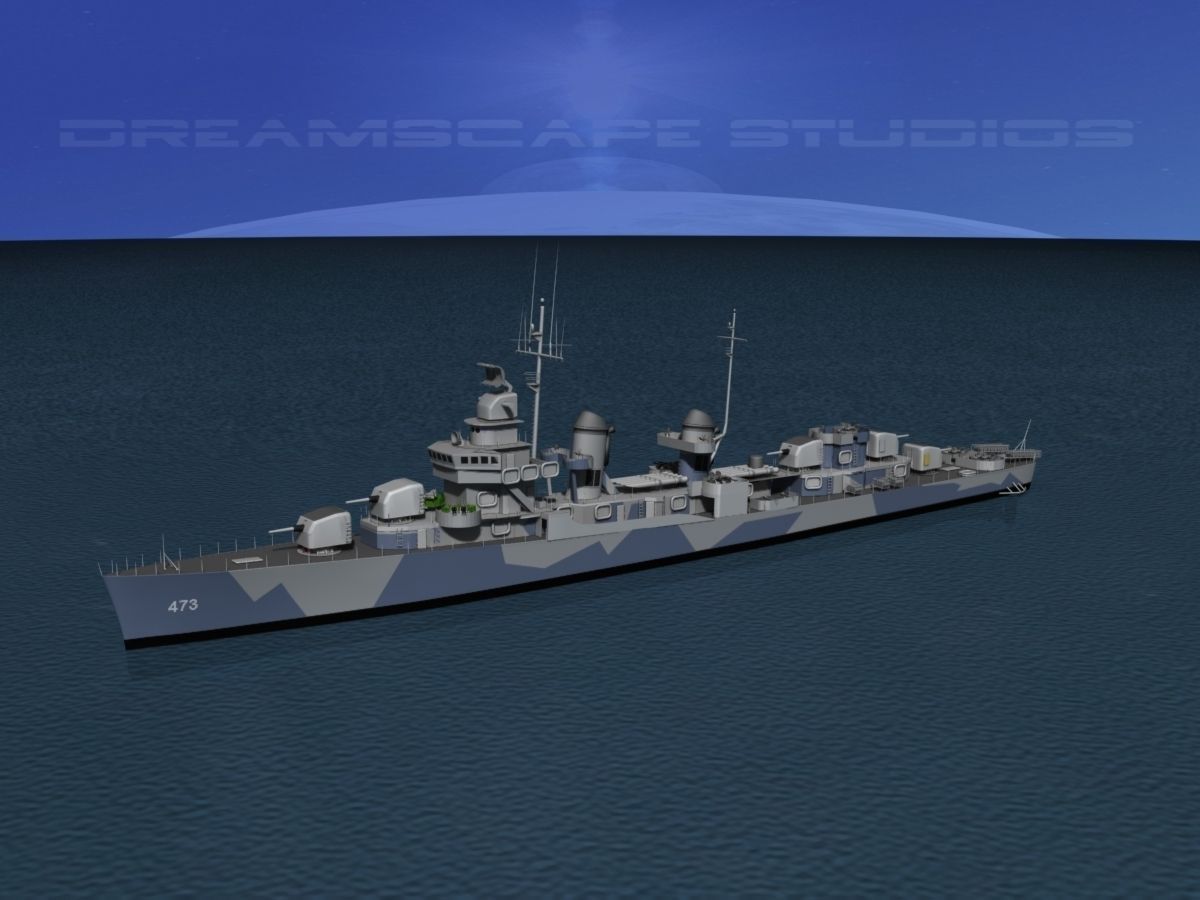 Fletcher Class Destroyer DD-473 USS Bennett 3D model_4
