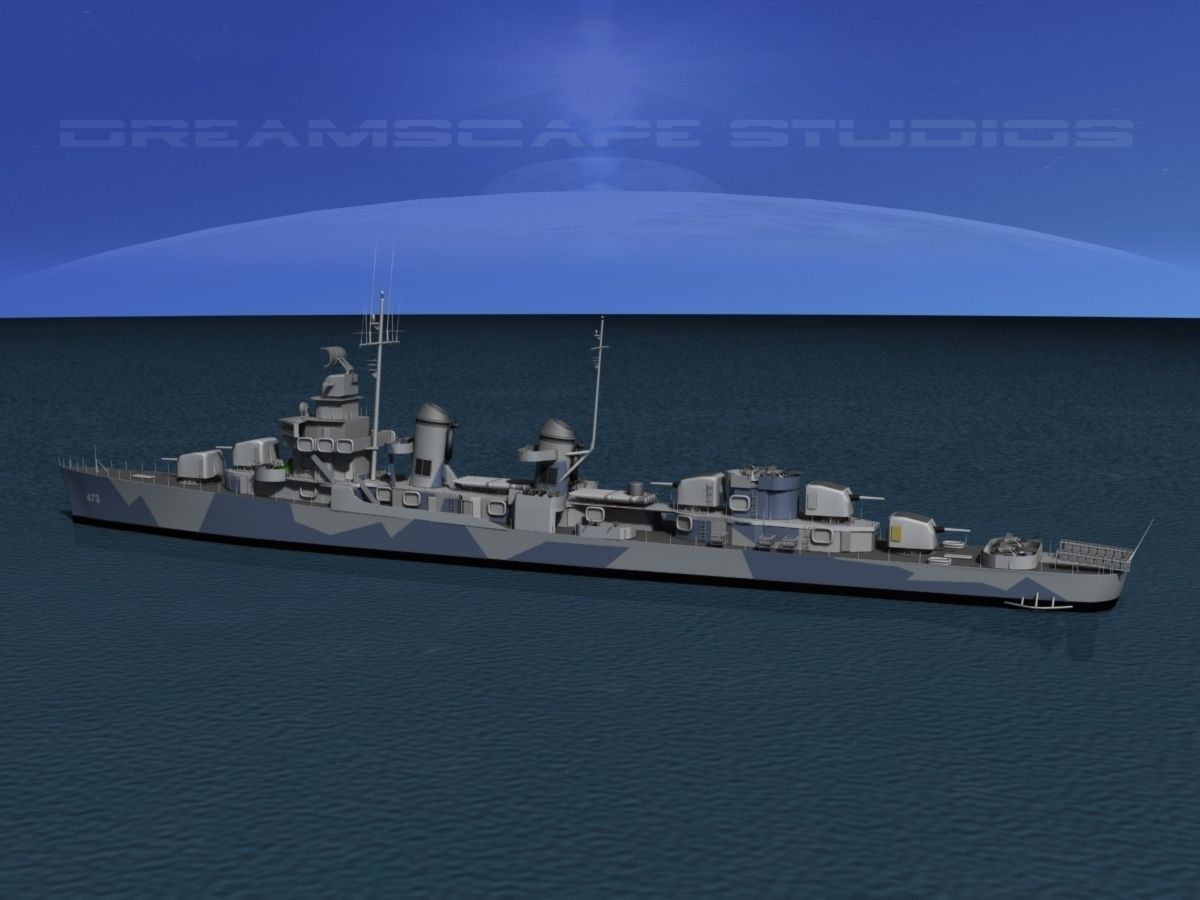 Fletcher Class Destroyer DD-473 USS Bennett 3D model_6