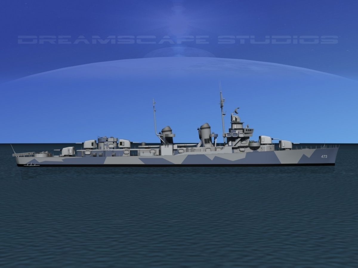 Fletcher Class Destroyer DD-473 USS Bennett 3D model_2