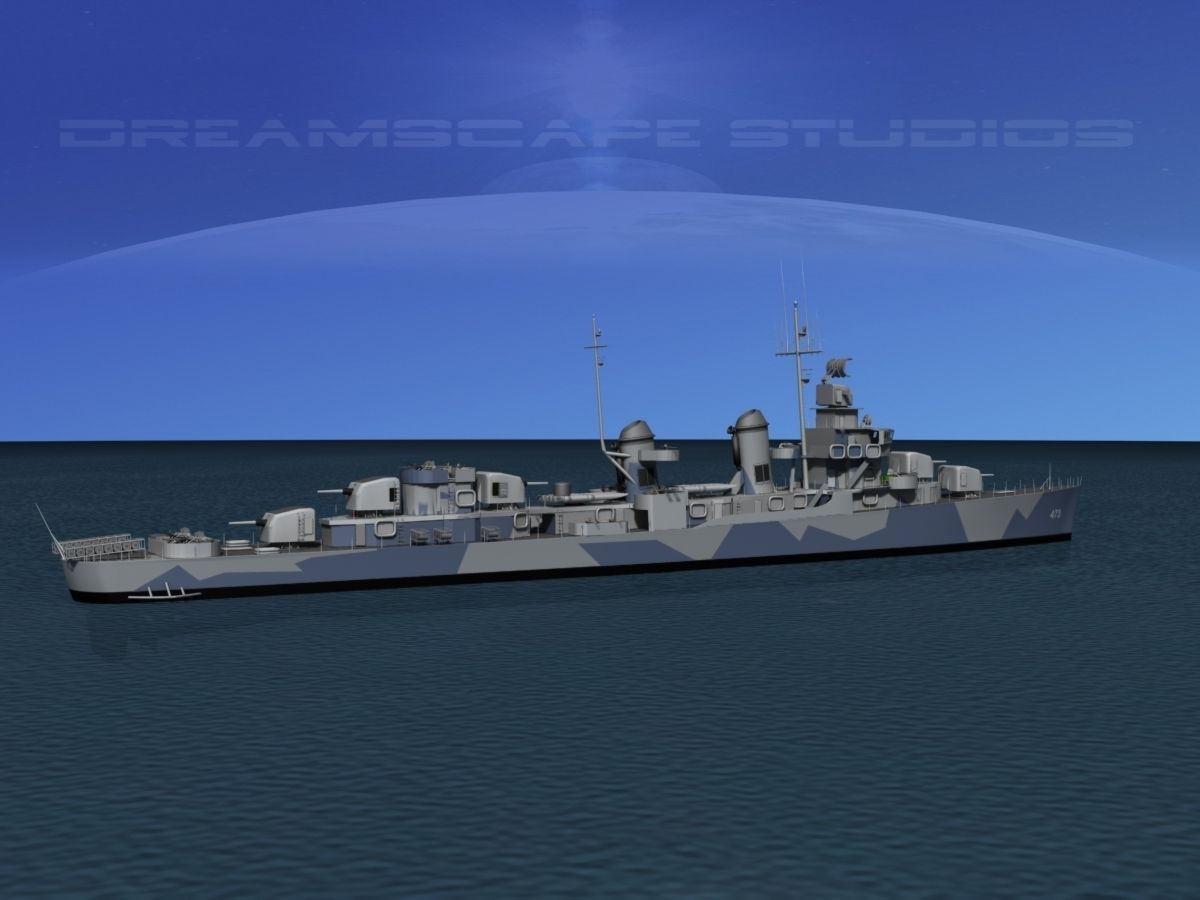 Fletcher Class Destroyer DD-473 USS Bennett 3D model_12