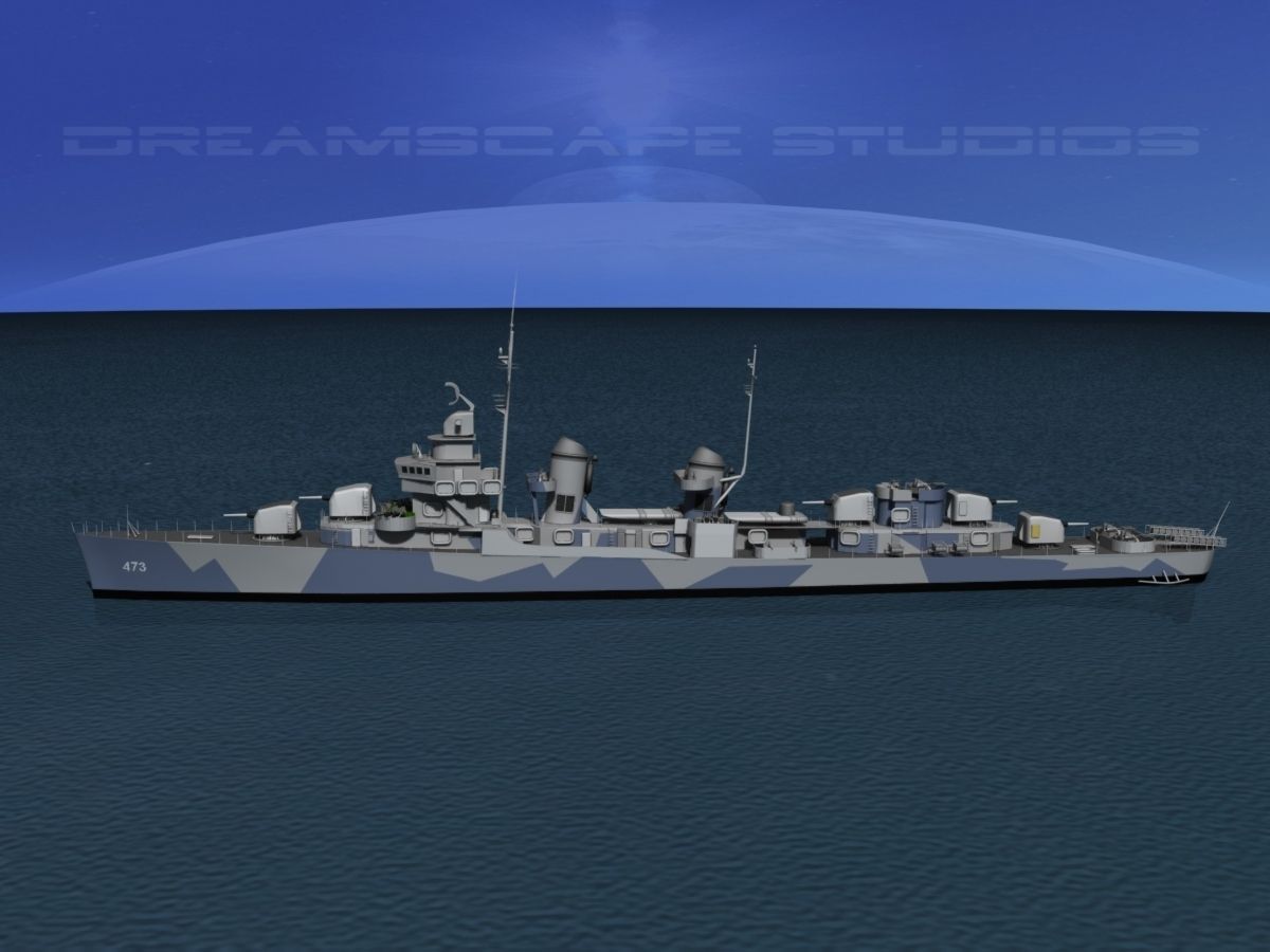 Fletcher Class Destroyer DD-473 USS Bennett 3D model_9