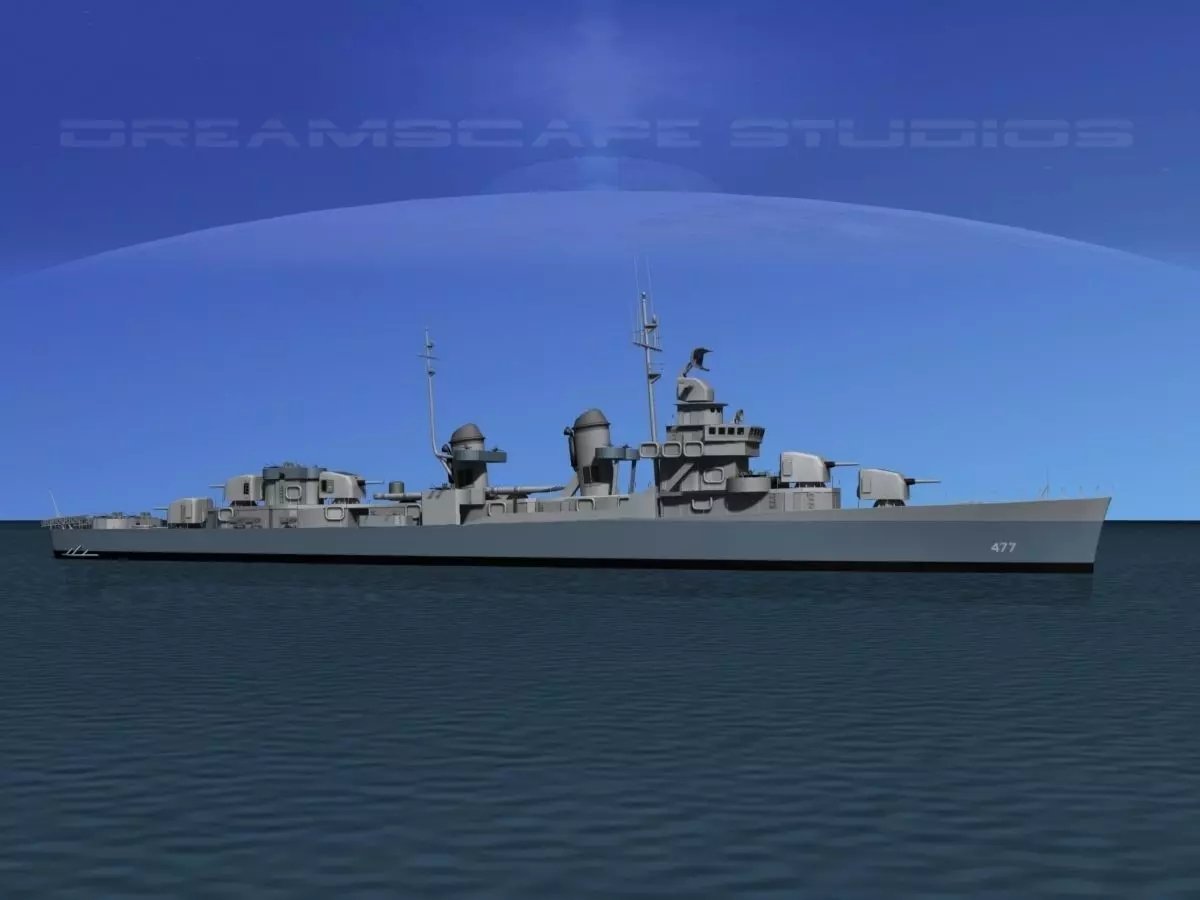 Fletcher Class Destroyer DD-477 USS Pringle 3D model_0