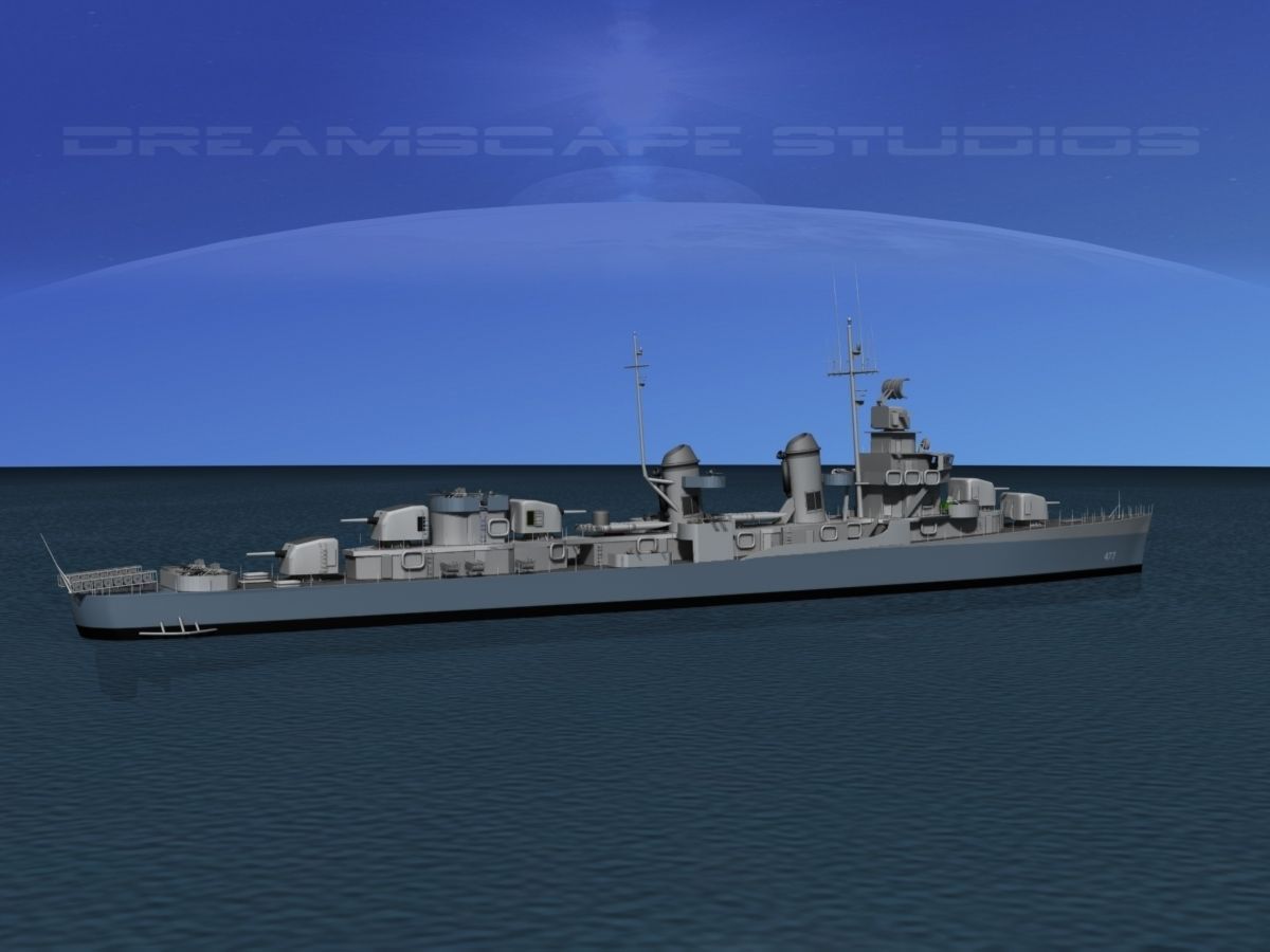 Fletcher Class Destroyer DD-477 USS Pringle 3D model_1