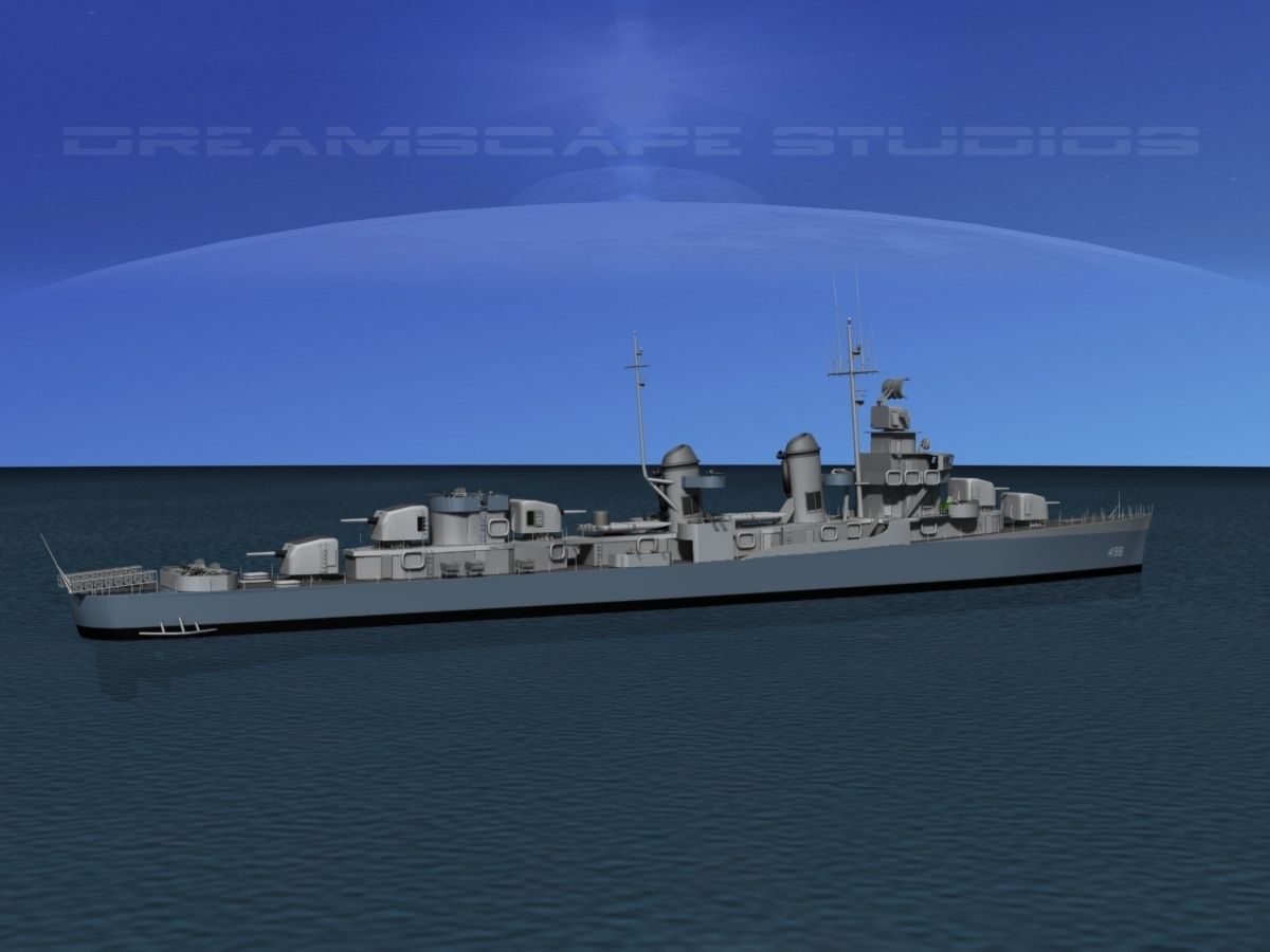 Fletcher Class Destroyer DD498 USS Philip 3D model rigged CGTrader