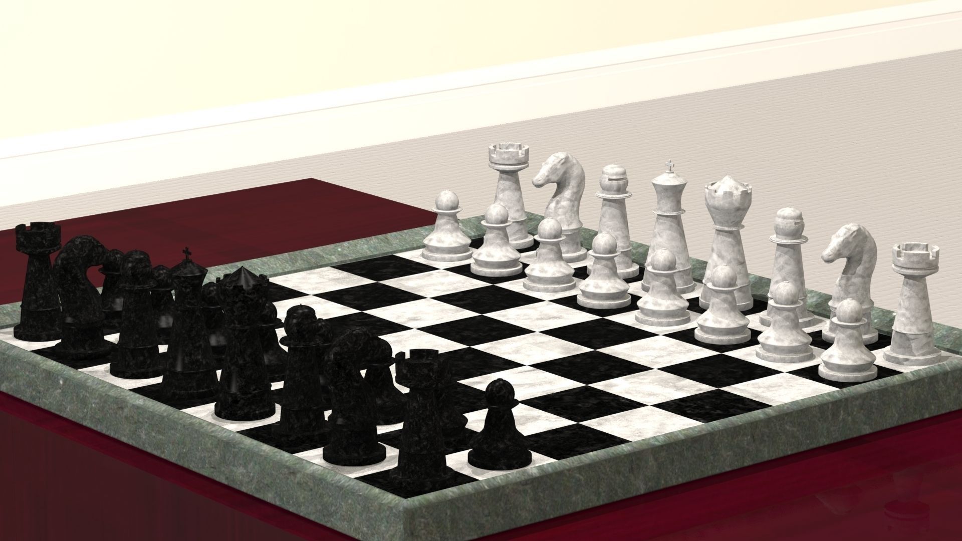 Chess board with pieces 3D print model_2