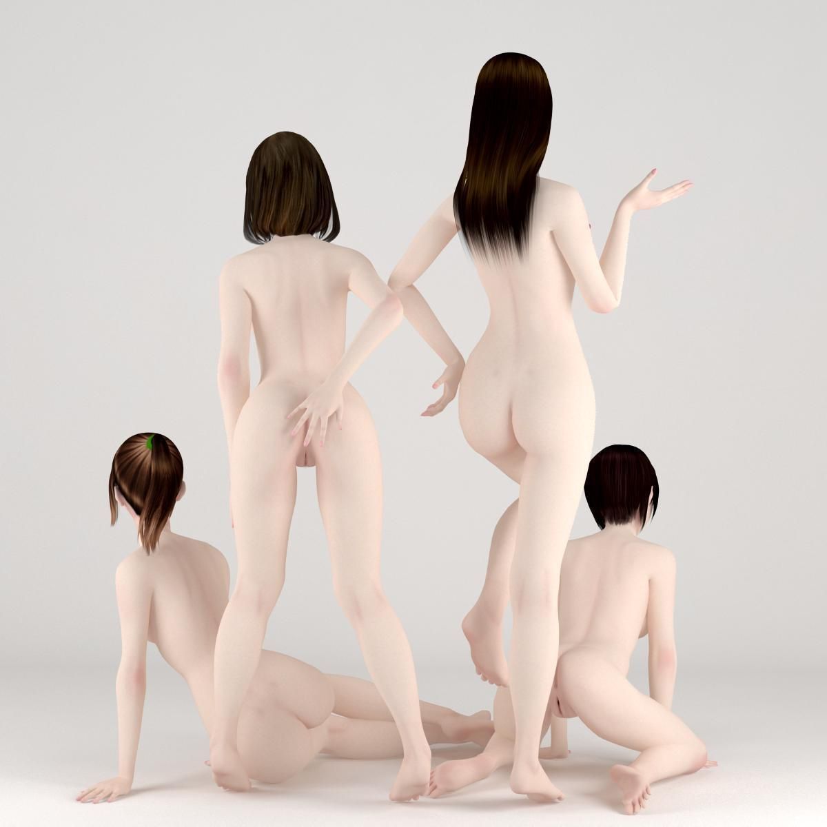 4 bunny girls pose 01 3D model_11