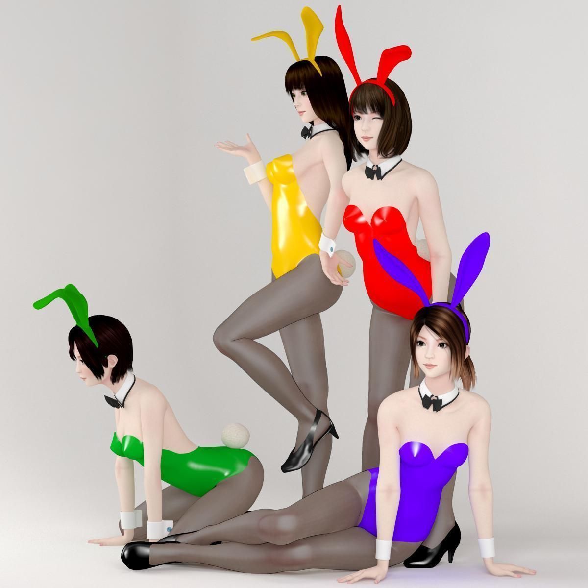 4 bunny girls pose 01 3D model_3