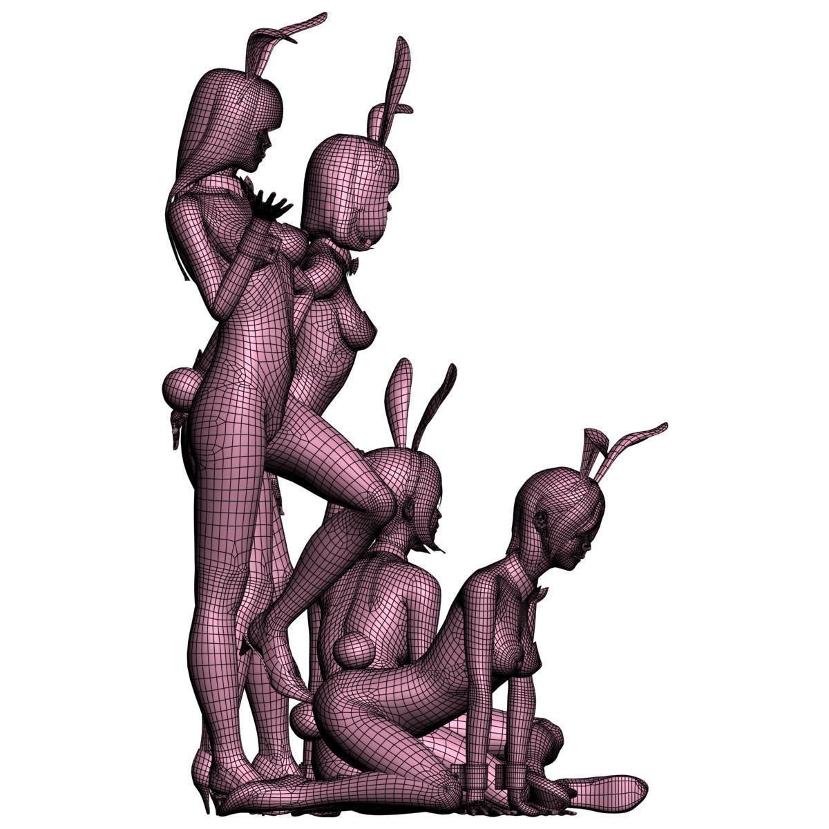 4 bunny girls pose 01 3D model_18
