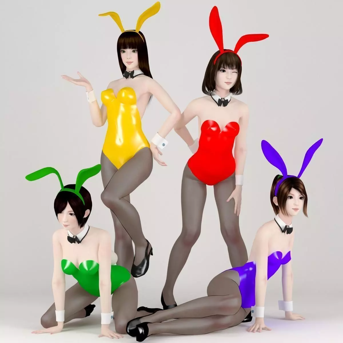 4 bunny girls pose 01 3D model_0