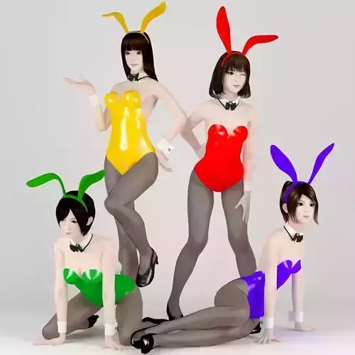  4 bunny girls pose 01 3D model