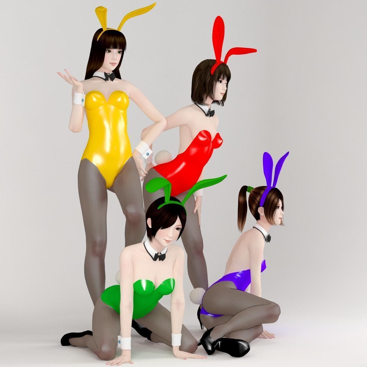 4 bunny girls pose 01 3D model_6