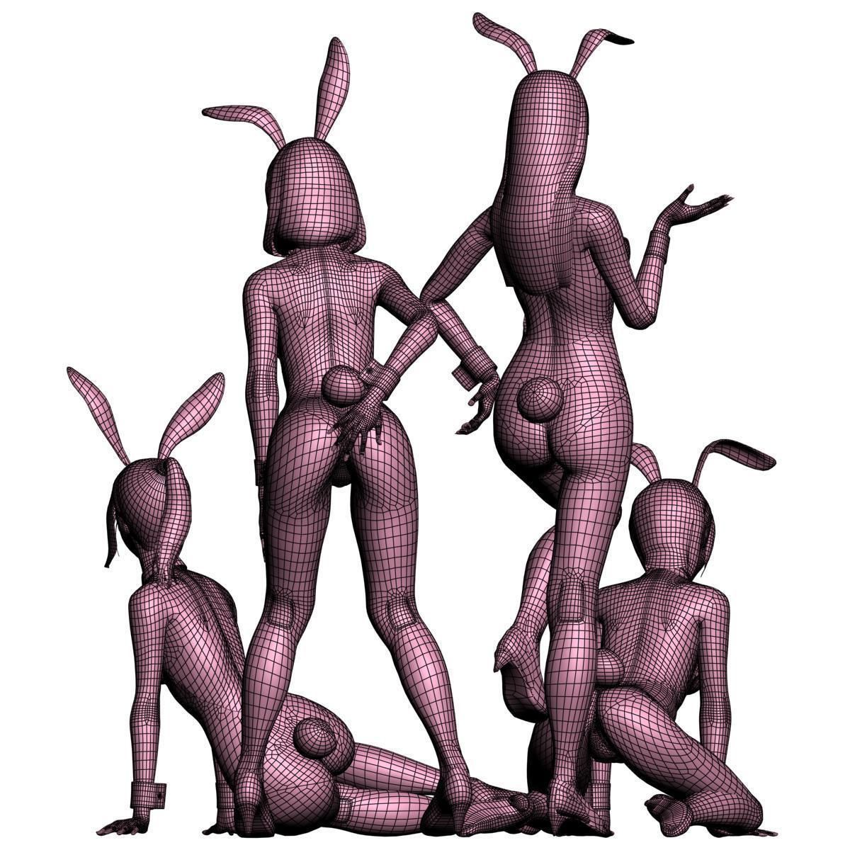 4 bunny girls pose 01 3D model_19