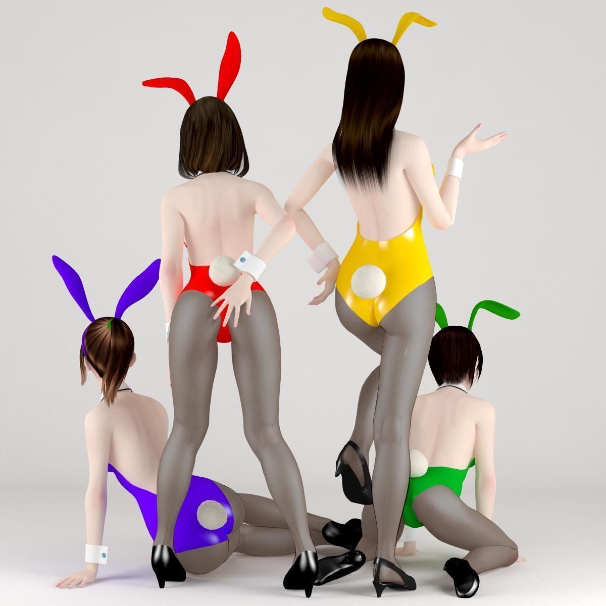 4 bunny girls pose 01 3D model_9