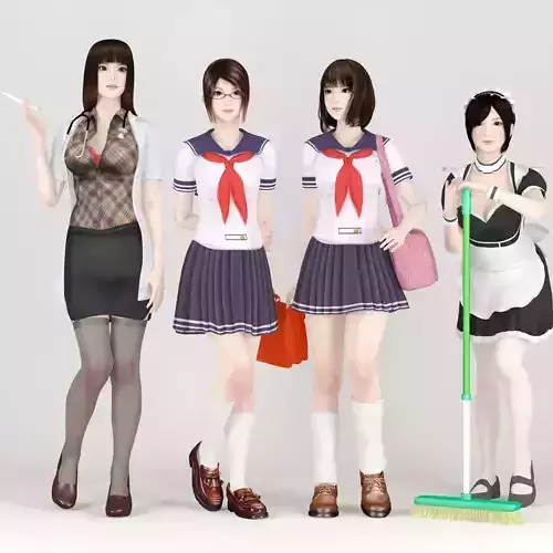  4 uniform girls pose 01