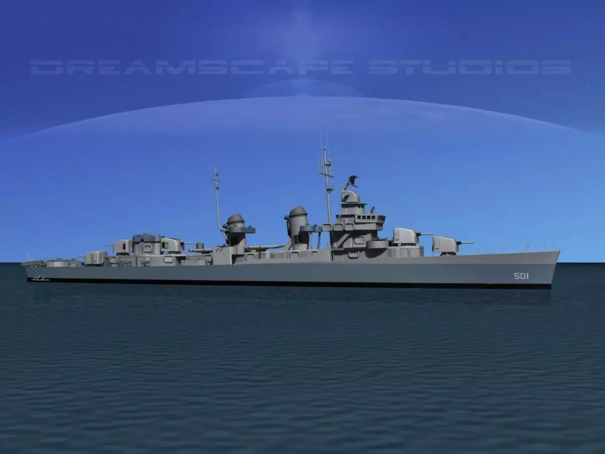 Fletcher Class Destroyer DD-501 USS Schroeder 3D model_0