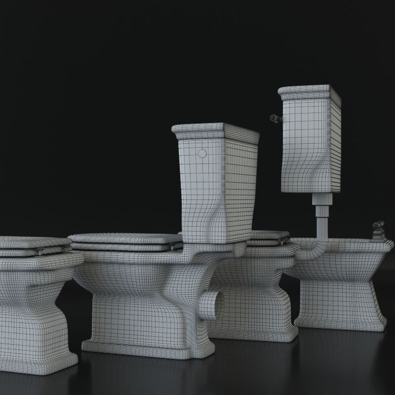 Classical bathroom set - toilet bidet washbasin - Hermitage 3D model_7