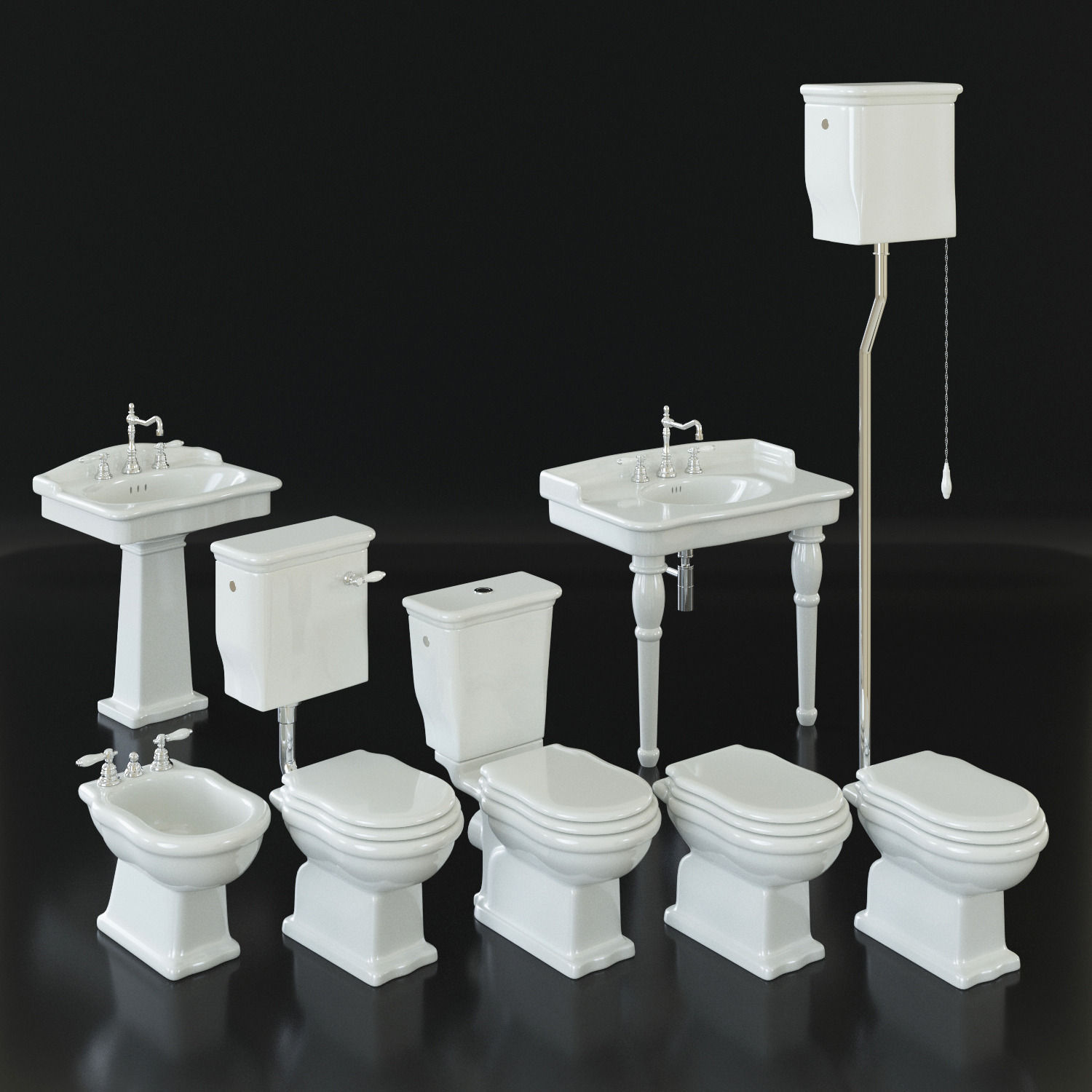 Classical bathroom set - toilet bidet washbasin - Hermitage 3D model_0
