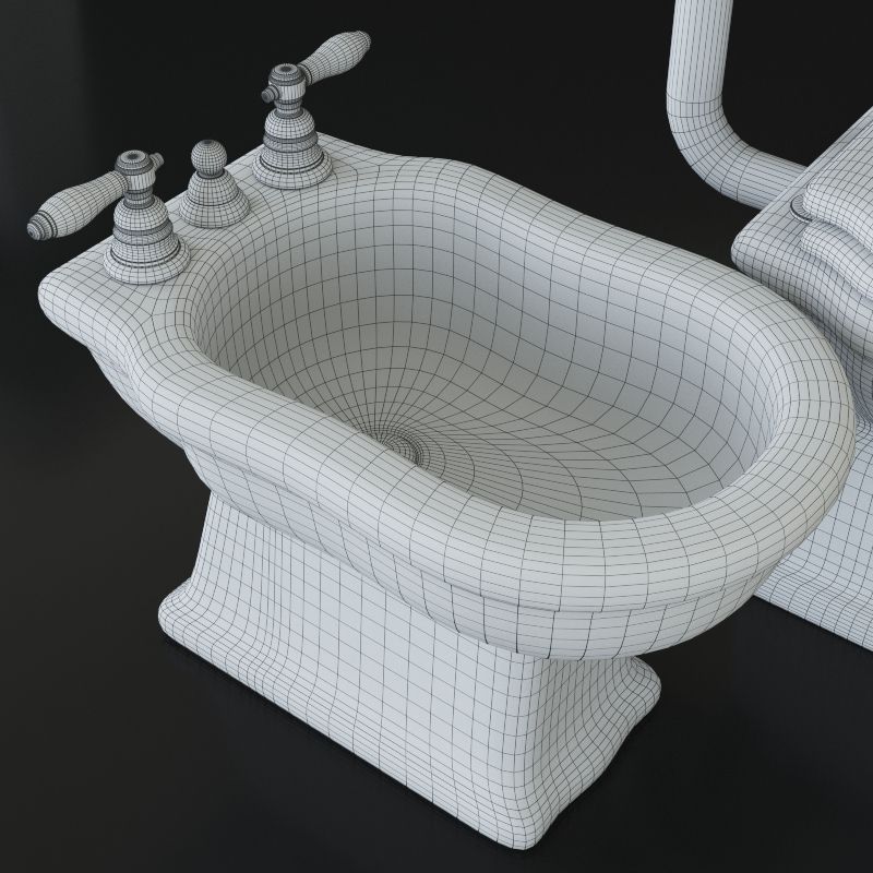 Classical bathroom set - toilet bidet washbasin - Hermitage 3D model_3