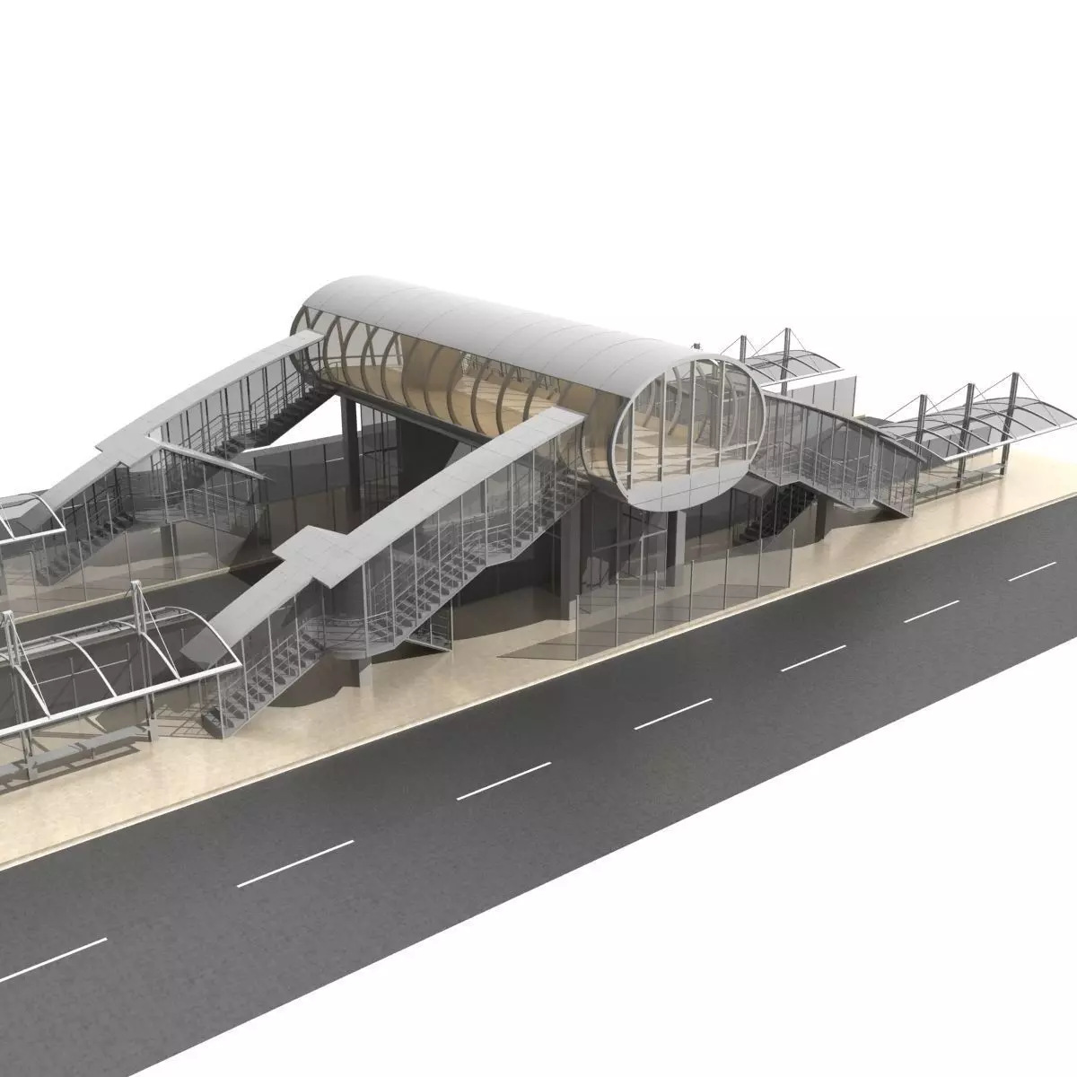 Walk Bridge With Bus Stop and Elevators 1 3D model