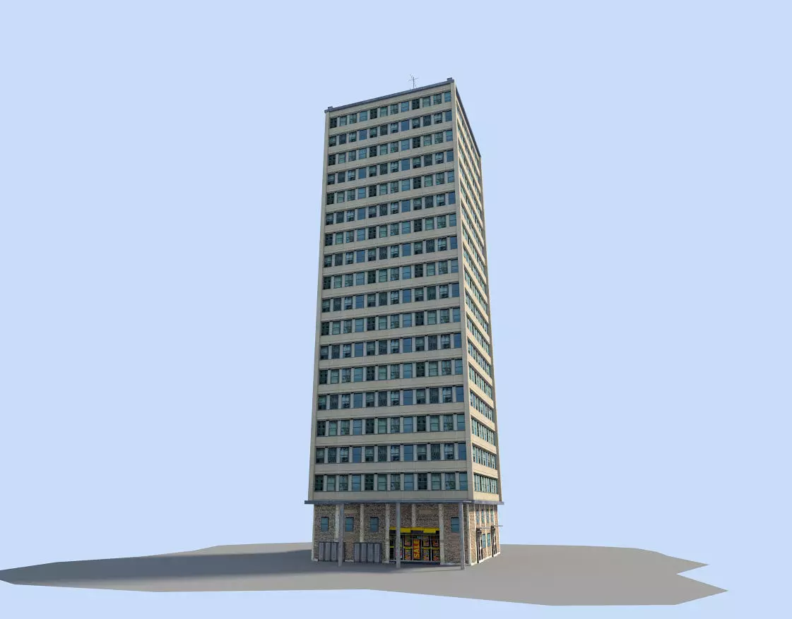 Skyscraper tall building on sky Low-poly 3D model_0