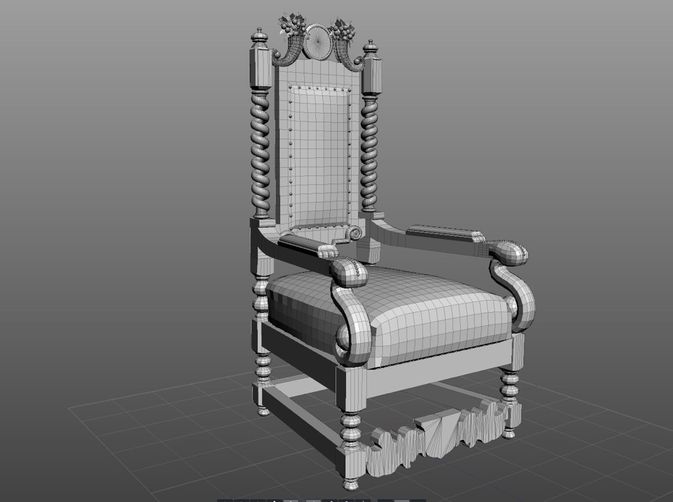 Antique Throne Chair 3D model_3