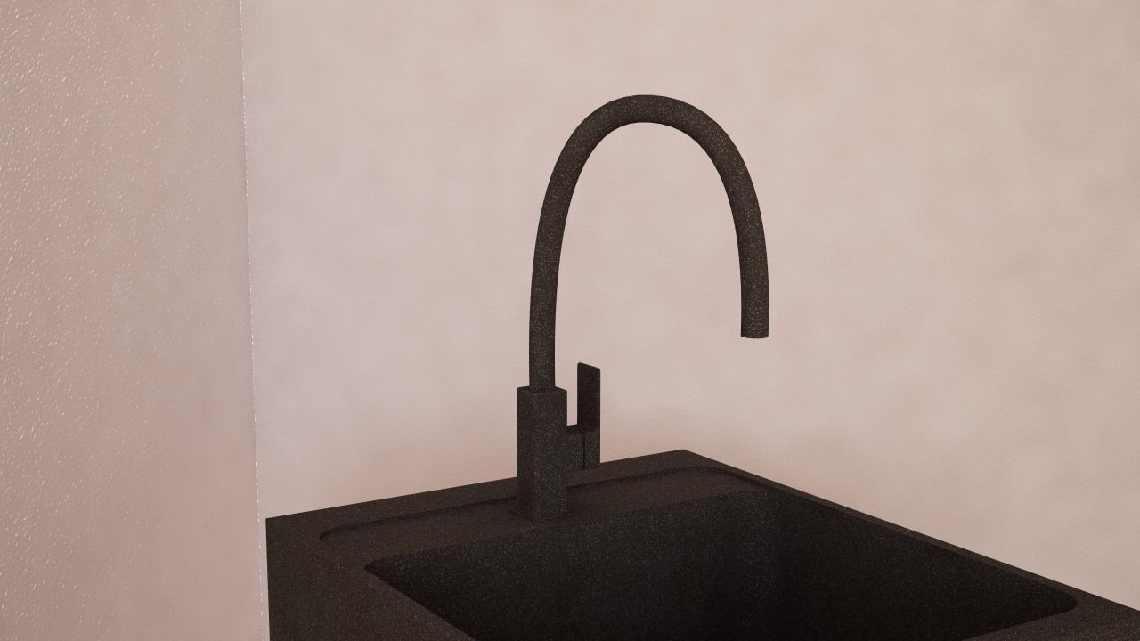 Granite kitchen sink single Free 3D model_3