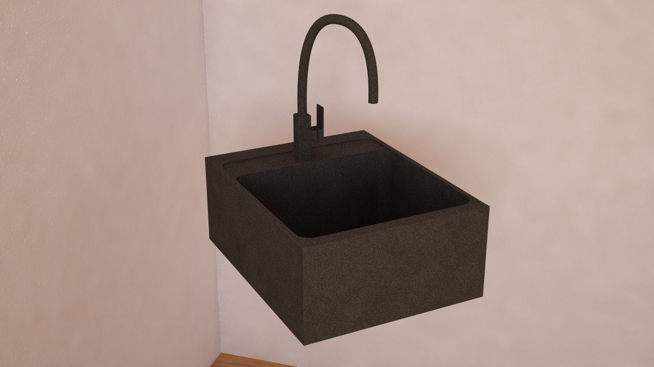 Granite kitchen sink single Free 3D model_0
