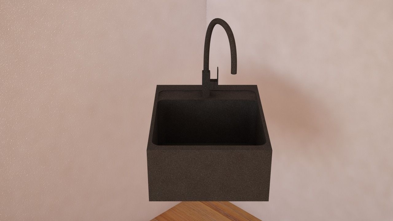 Granite kitchen sink single Free 3D model_1