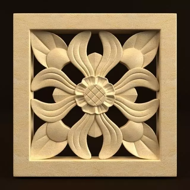 Carving stone of flower in shape of square 3D model_0