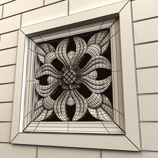 Carving stone of flower in shape of square 3D model_1