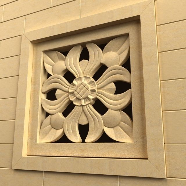 Carving stone of flower in shape of square 3D model_2