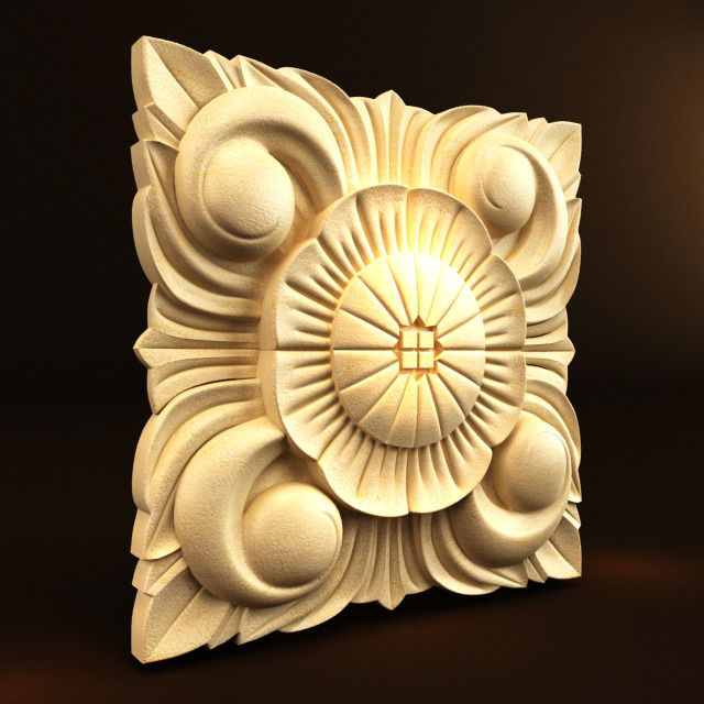 Carving wood with flower 3D model_2