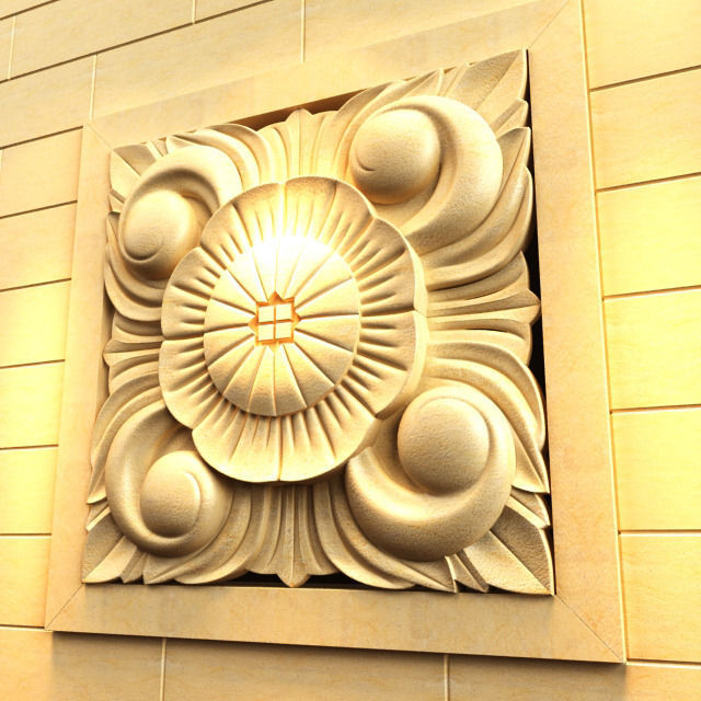 Carving wood with flower 3D model_1