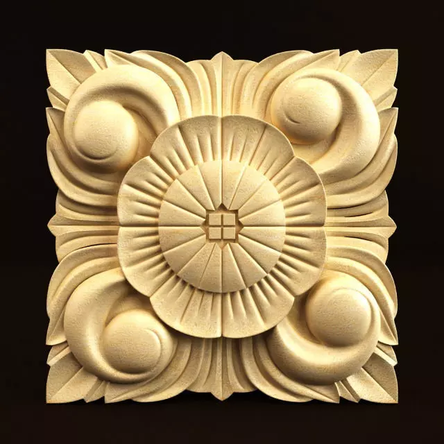 Carving wood with flower 3D model_0