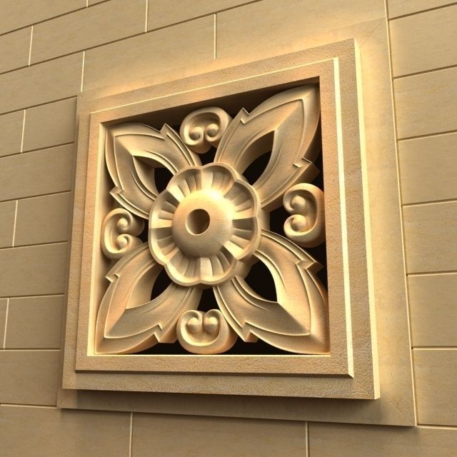 Carving ornate wood panel with flower 3D model_2