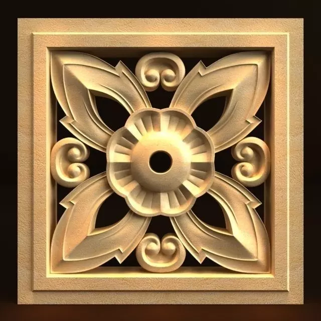 Carving ornate wood panel with flower 3D model_0