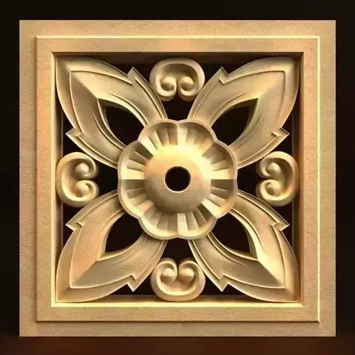 Carving ornate wood panel with flower