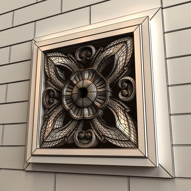 Carving ornate wood panel with flower 3D model_1
